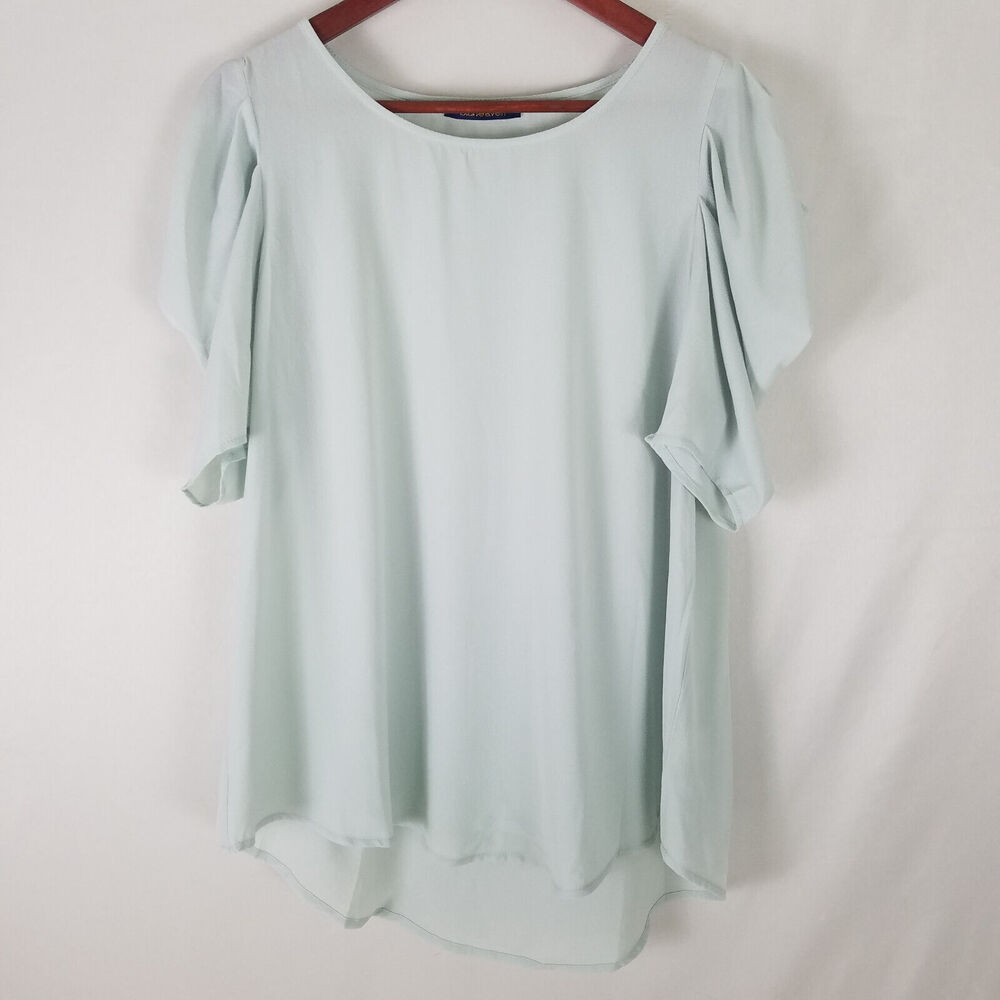 Bluheaven Shirt Womens Medium Top Short Cold‎ Shoulder Puff Sleeve Round Neck